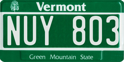VT license plate NUY803