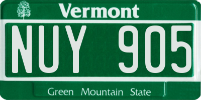 VT license plate NUY905