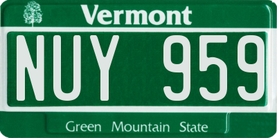 VT license plate NUY959