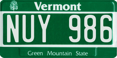 VT license plate NUY986