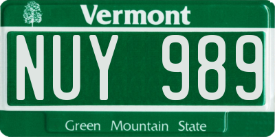 VT license plate NUY989