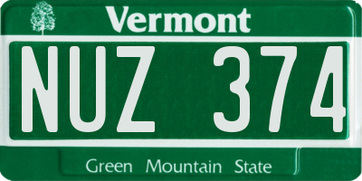 VT license plate NUZ374