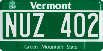 VT license plate NUZ402