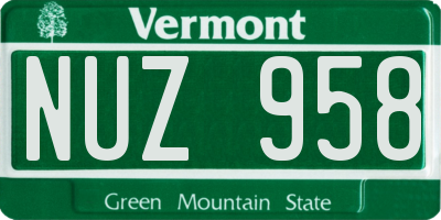VT license plate NUZ958