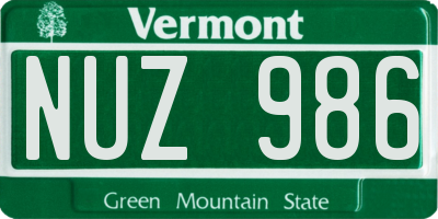 VT license plate NUZ986