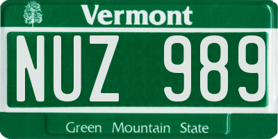 VT license plate NUZ989