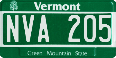 VT license plate NVA205