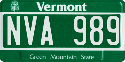 VT license plate NVA989