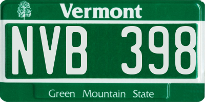 VT license plate NVB398
