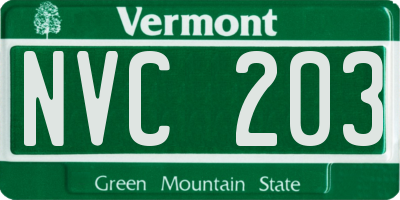 VT license plate NVC203