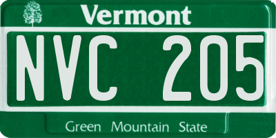 VT license plate NVC205