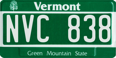 VT license plate NVC838