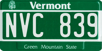 VT license plate NVC839