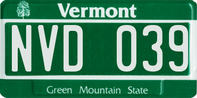 VT license plate NVD039