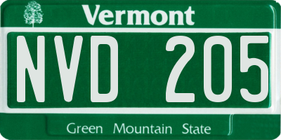 VT license plate NVD205