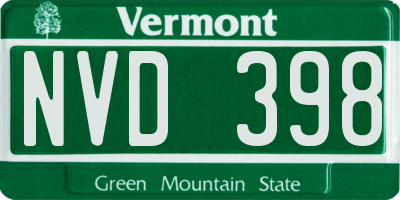 VT license plate NVD398