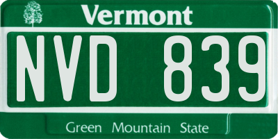 VT license plate NVD839