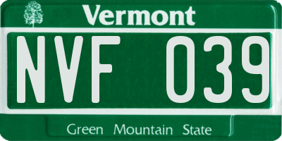 VT license plate NVF039