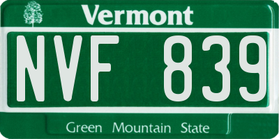 VT license plate NVF839