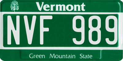 VT license plate NVF989