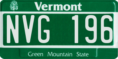 VT license plate NVG196