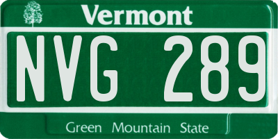 VT license plate NVG289