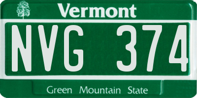VT license plate NVG374