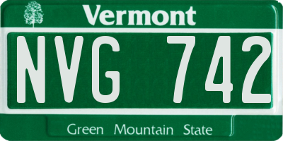 VT license plate NVG742