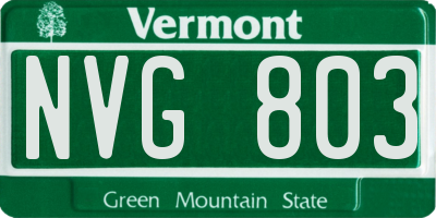 VT license plate NVG803