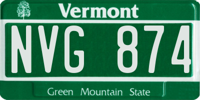 VT license plate NVG874