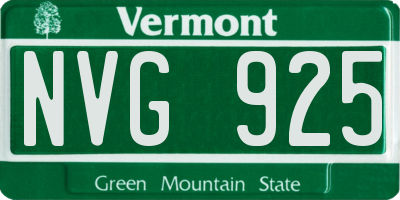 VT license plate NVG925