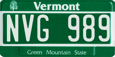 VT license plate NVG989