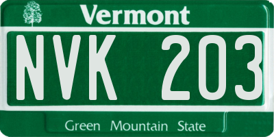 VT license plate NVK203