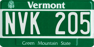 VT license plate NVK205