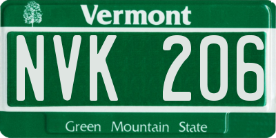 VT license plate NVK206