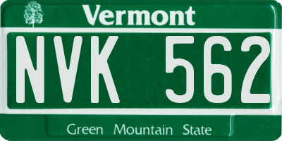 VT license plate NVK562