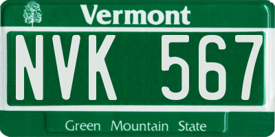 VT license plate NVK567