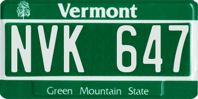 VT license plate NVK647