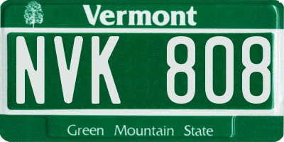 VT license plate NVK808