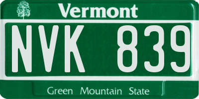 VT license plate NVK839