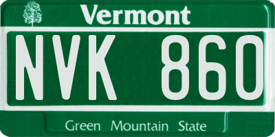 VT license plate NVK860
