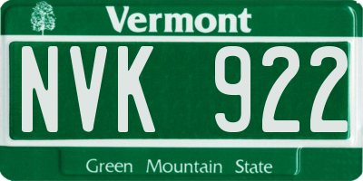 VT license plate NVK922