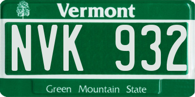 VT license plate NVK932