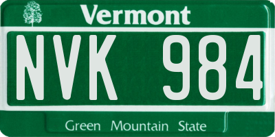VT license plate NVK984