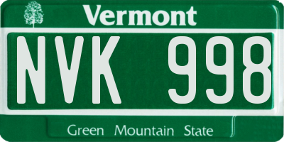 VT license plate NVK998
