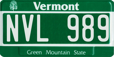 VT license plate NVL989