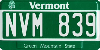 VT license plate NVM839