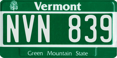VT license plate NVN839