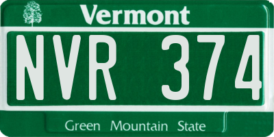 VT license plate NVR374