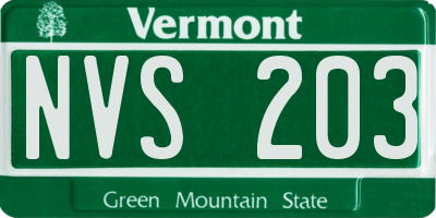 VT license plate NVS203